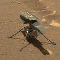 Photograph of a miniature helicopter on the surface of Mars