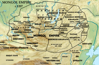 Moğol kabilelerinin haritası y. 1207