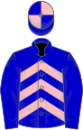 Blue, pink chevrons on body, quartered cap