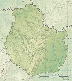 Mapa konturowa Côte-d’Or, blisko centrum po prawej na dole znajduje się punkt z opisem „Dijon”