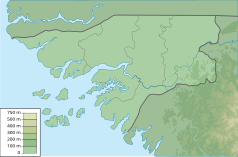 Mapa konturowa Gwinei Bissau, na dole po lewej znajduje się punkt z opisem „Uno”