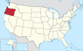Karta SAD-a s istaknutom saveznom državom Oregon