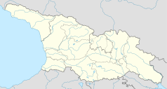 Mapa konturowa Gruzji, po lewej nieco na dole znajduje się punkt z opisem „Kobuleti”