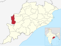 मानचित्र जिसमें नुआपड़ा ज़िला Nuapada district ନୂଆପଡ଼ା ଜିଲ୍ଲା हाइलाइटेड है