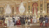 Réception du couple royal britannique dans la galerie de Guise (Eugène Lami, 1843).