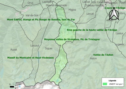 Carte des ZNIEFF de type 1 sur la commune.