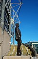 Left side of the Bobby Robson statue, looking up the stairs that climb the south west corner to the turnstile level in the south stand