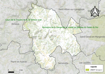 Carte de la ZNIEFF de type 2 sur la commune.