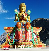 110 ft (35 metre) Maitreya Buddha facing down the Shyok River, Nubra Valley near Diskit Monastery