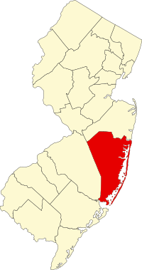 Locatie van Ocean County in New Jersey