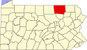 Harta statului Pennsylvania indicând comitatul Bradford
