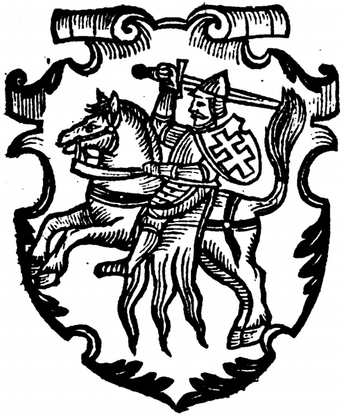 File:Lithuanian coat of arms Vytis (Pogonia) from Marcin Bielski's book Kronika Polska, 1597.png