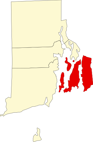 Map of Rhode Island highlighting Newport County