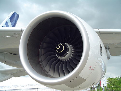 Vista d'un motor Trent 900 en l'ala d'un A380