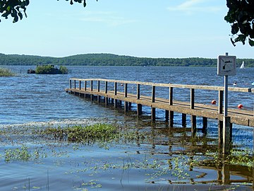 Ponton en béton édifiée par le duc de Westminster sur le lac d'Aureilhan pour embarquer sur le bateau le conduisant à son château de Woolsack, sur la berge opposée