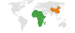 Mappa che indica l'ubicazione di Africa e Cina
