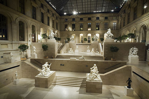 French sculpture in the Cour Marly in the renovated Richelieu wing of the Grand Louvre, viewed toward the west