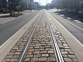 Tram track on Florent Pauwelslei.