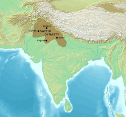 Territories of the Sayyid Dynasty, and main contemporary South Asian polities.[1]