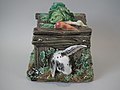 Rabbit box and cover, coloured glazes, c. 1870