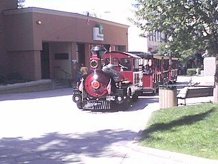 A "Tour Train" on the walking mall that was designed during 1960s urban renewal