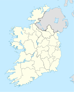 Mapa konturowa Irlandii, po prawej znajduje się punkt z opisem „Dublin”