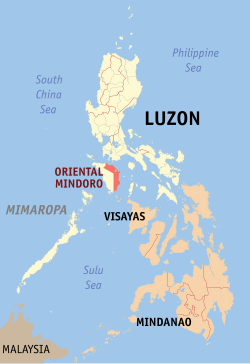 Mapa iti Filipinas a mangipakita ti pakasarakan iti Oriental Mindoro.