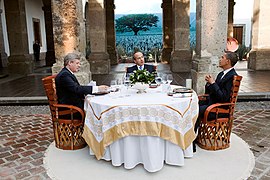 President Barack Obama, President Felipe Calderon and Prime Minister Stephen Harper in Guadalajara; August 2009.