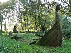 The Viking ship sculpture in Burton on Trent river gardens.