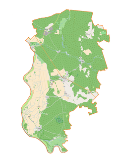 Mapa konturowa gminy Cybinka, w centrum znajduje się punkt z opisem „Cybinka”