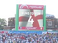 Fans celebrate in the William Clarke Stand, with England 4 runs from winning