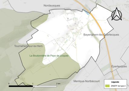 Carte de la ZNIEFF de type 2 sur la commune.