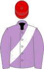 Mauve, white sash, red cap