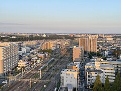 Distant view with Joban Line from Keyaki Plaza 3.jpg