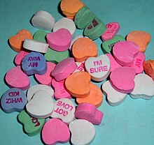 pile of colorful, heart-shaped candies