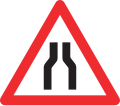 1.07 Road narrows on both sides (panel 5.15 can be added to indicate the width of the lane/road)