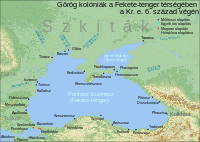 Fontosabb görög gyarmatok a térségben az i. e. 6. század végére