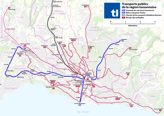 Metro- und Trolleybus-Netzplan von Lausanne