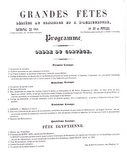 Page de texte avec quatre paragraphes principaux correspondant aux quatre groupes du cortège