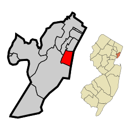 Location of Hoboken within Hudson County and the state of New Jersey