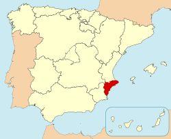 Map o Spain wi Alicante heichlichtit