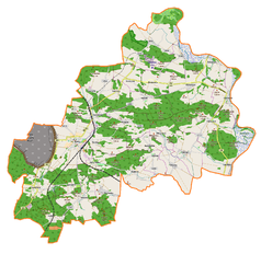 Mapa konturowa gminy Rudna, blisko centrum po lewej na dole znajduje się punkt z opisem „Pałac w Starej Rudnej”