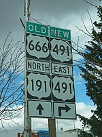 Old and new route number at the intersection with US 191 in Monticello