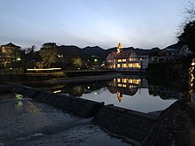 嬉野温泉の夕景、塩田川とシーボルトの湯