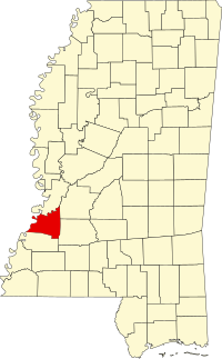 Map of Misisipi highlighting Claiborne County