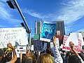 Protesters in downtown Miami along Biscayne Boulevard near Freedom Tower