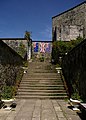 Three flags dedicated to Australian, British and New Zealander soldiers in Kundasang War Memorial, Ranau, Sabah, Malaysia.