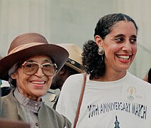 Rosa Parks with Lani Guinier at 1993 march on Washington.jpg