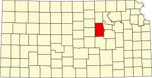 Map of Kansas highlighting Dickinson County