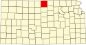 Harta statului Kansas indicând comitatul Jewell